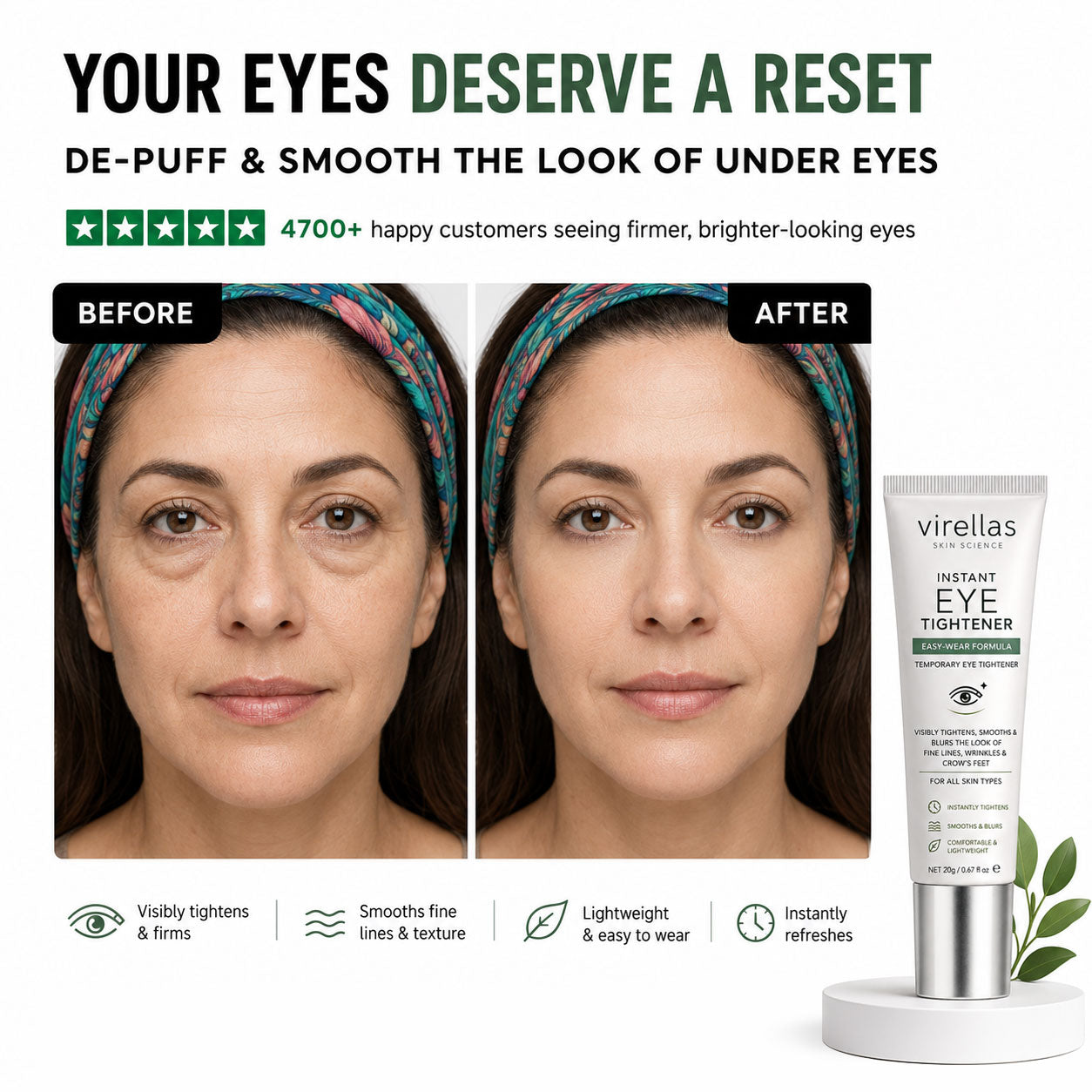 𝐕𝐢𝐫𝐞𝐥𝐥𝐚𝐬™ 𝐈𝐧𝐬𝐭𝐚𝐧𝐭 𝐄𝐲𝐞 𝐓𝐢𝐠𝐡𝐭𝐞𝐧𝐞𝐫 | Smooth & Firm Under Eyes