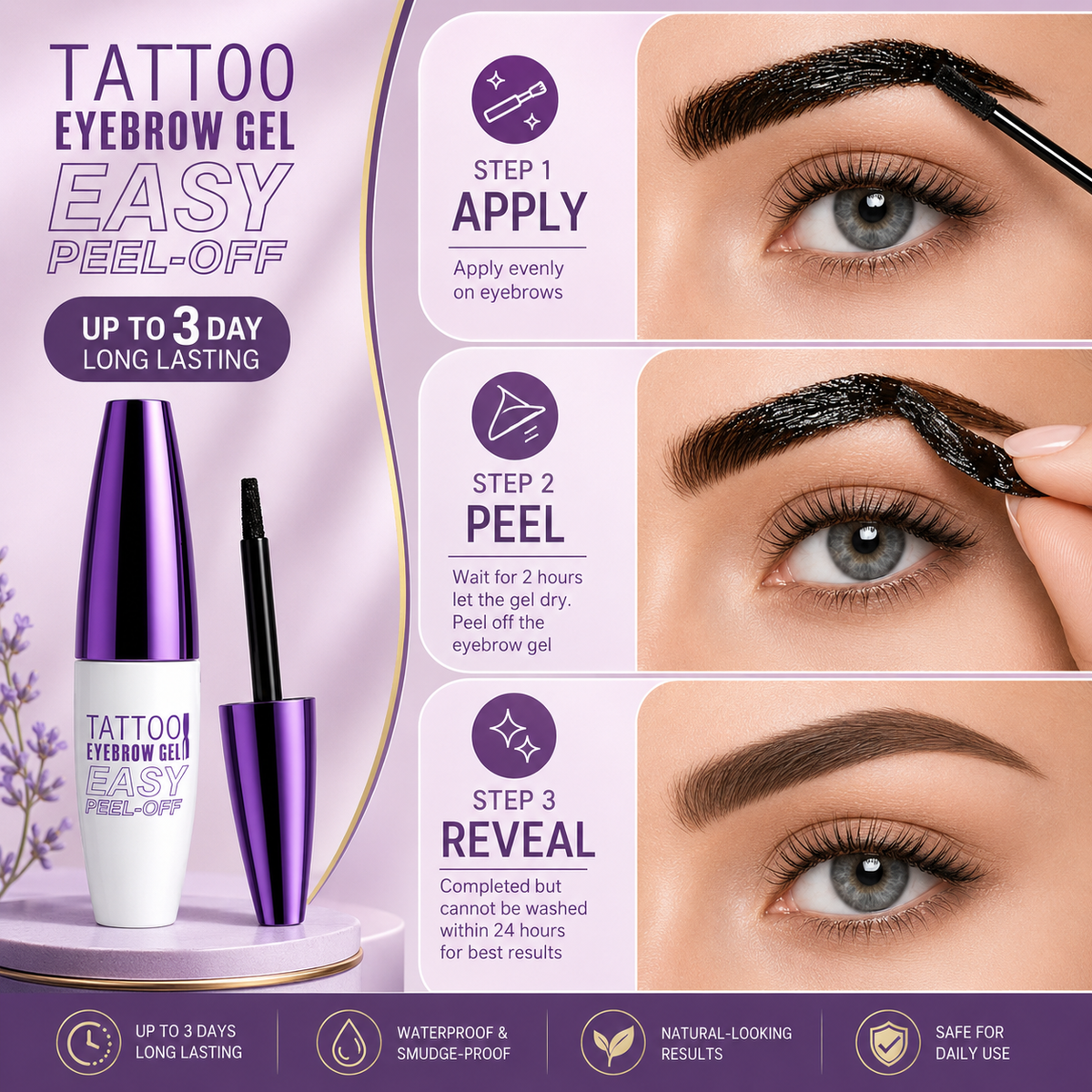 Applying and peeling off eyebrow tint