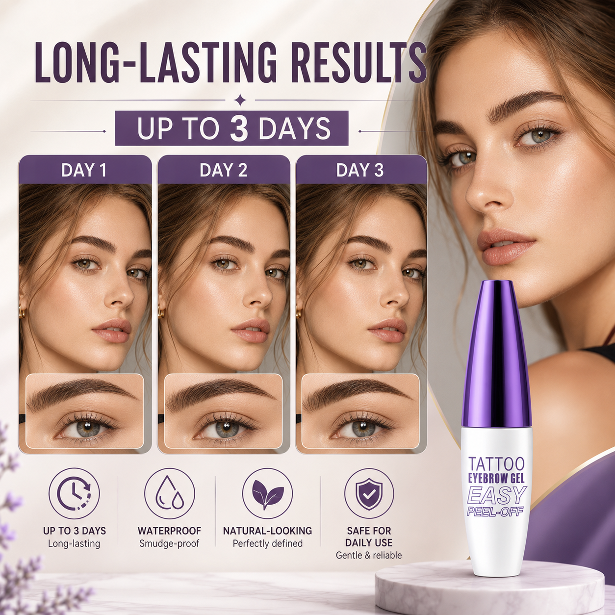 Day one, day two and day three eyebrow tint results