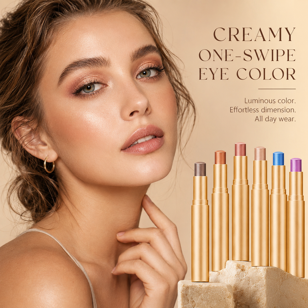Model wearing creamy one-swipe eye colour