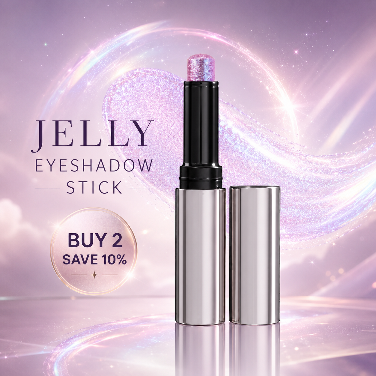 Virellas Shimmer Gel Eyeshadow Stick with iridescent pink and lilac shimmer