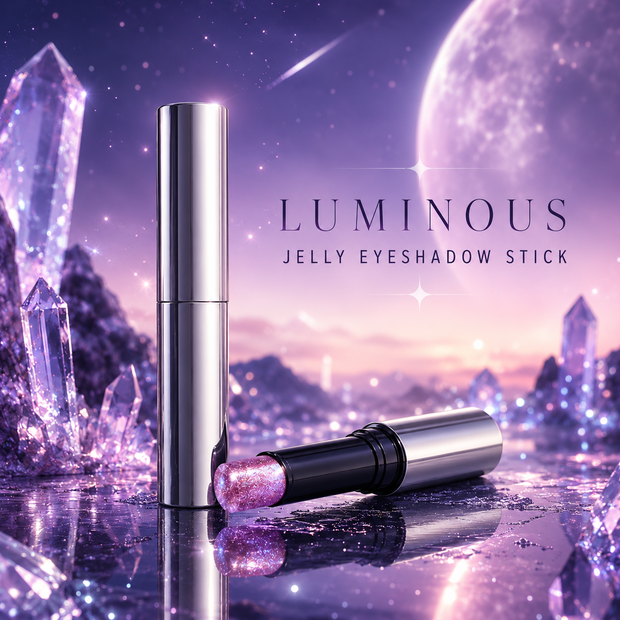 Luminous jelly eyeshadow stick in a purple crystal setting
