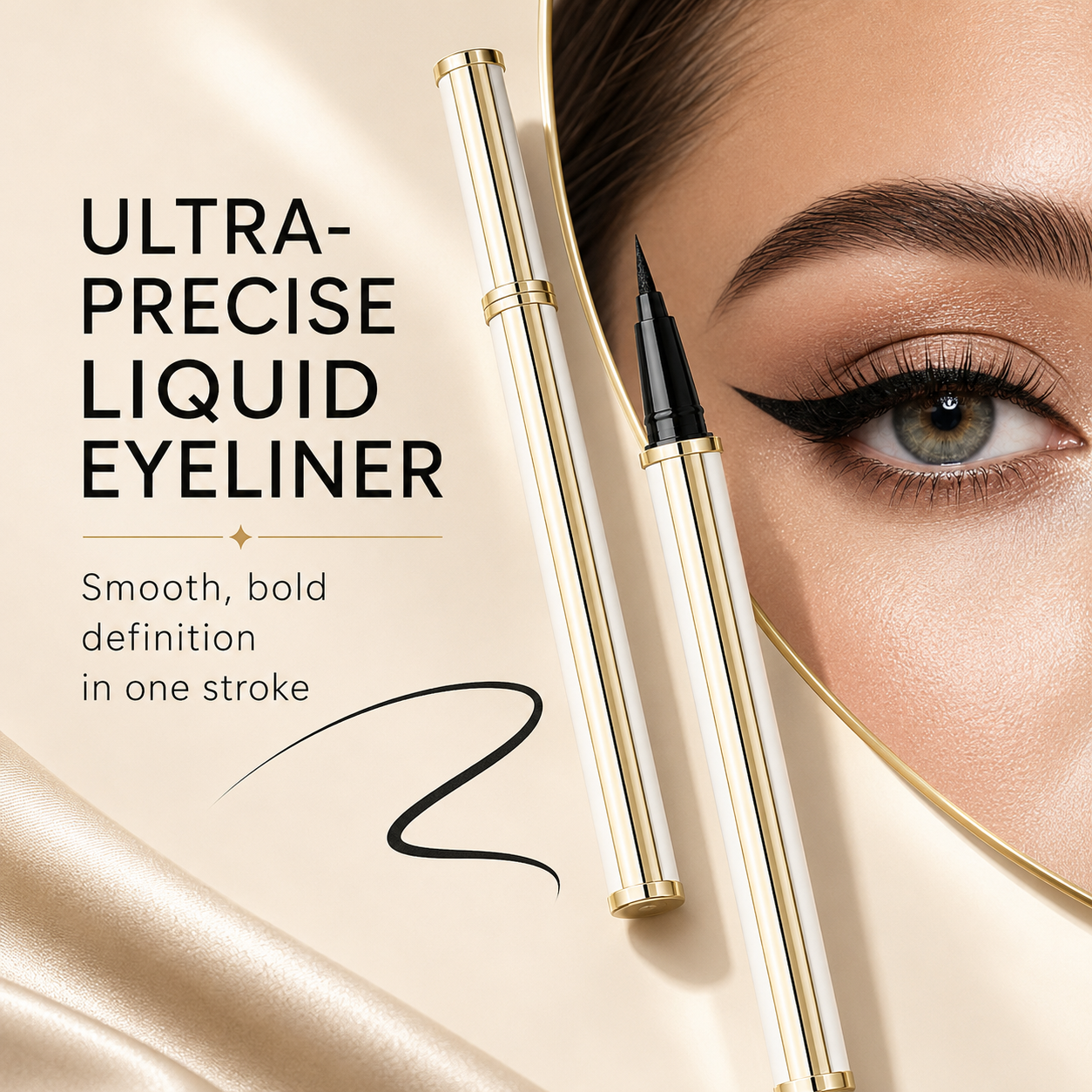 Precision Glide liquid eyeliner with an ultra-precise felt tip and finished winged eye look