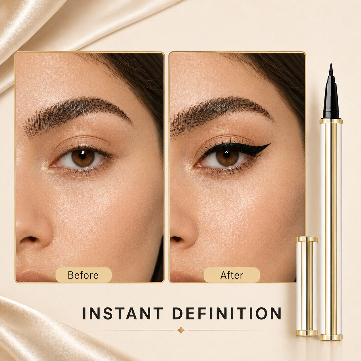 Before and after eyeliner comparison showing instant definition