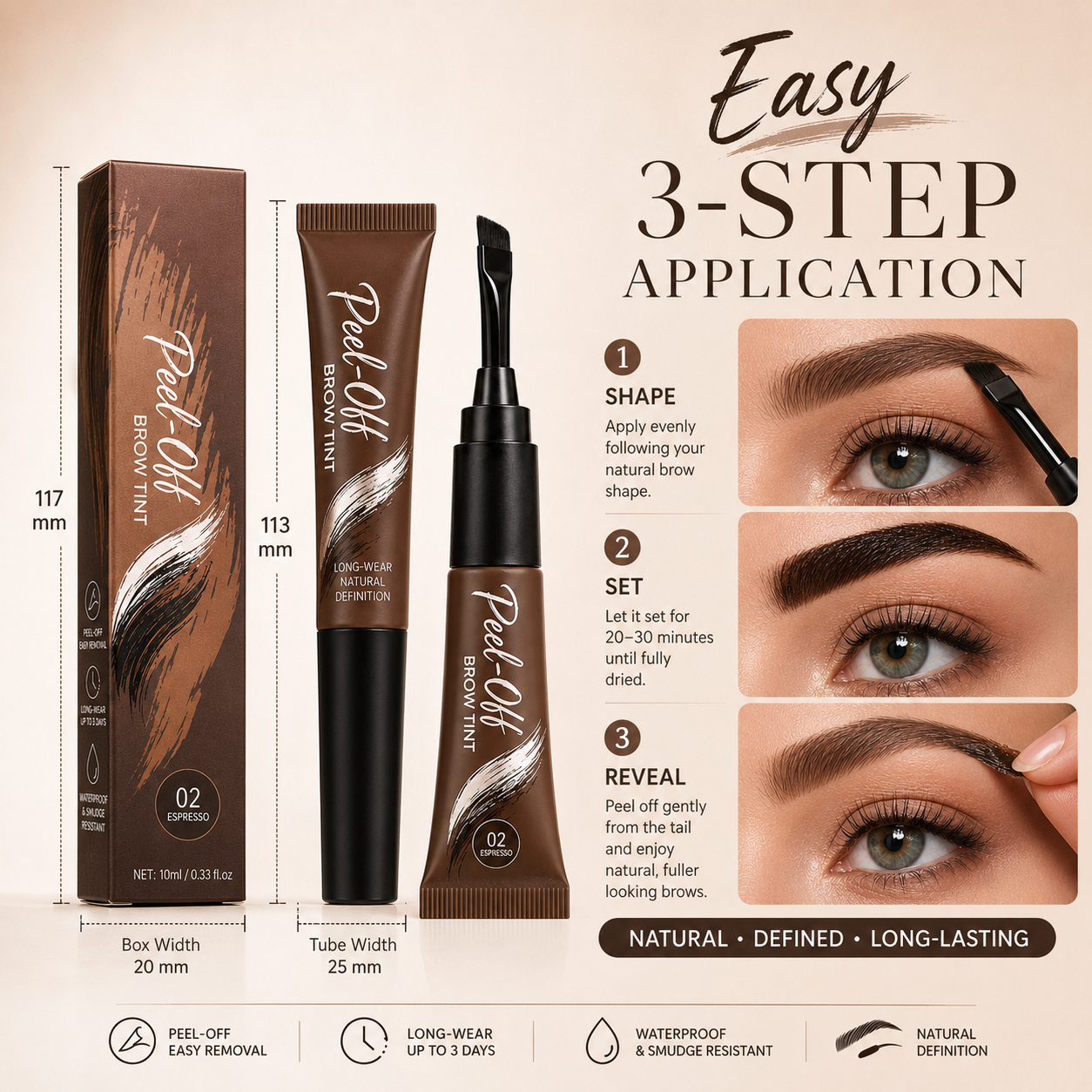 Buy 1 Get 1 FREE! 🔥5-Color Tear-Off Brow Tint – Waterproof