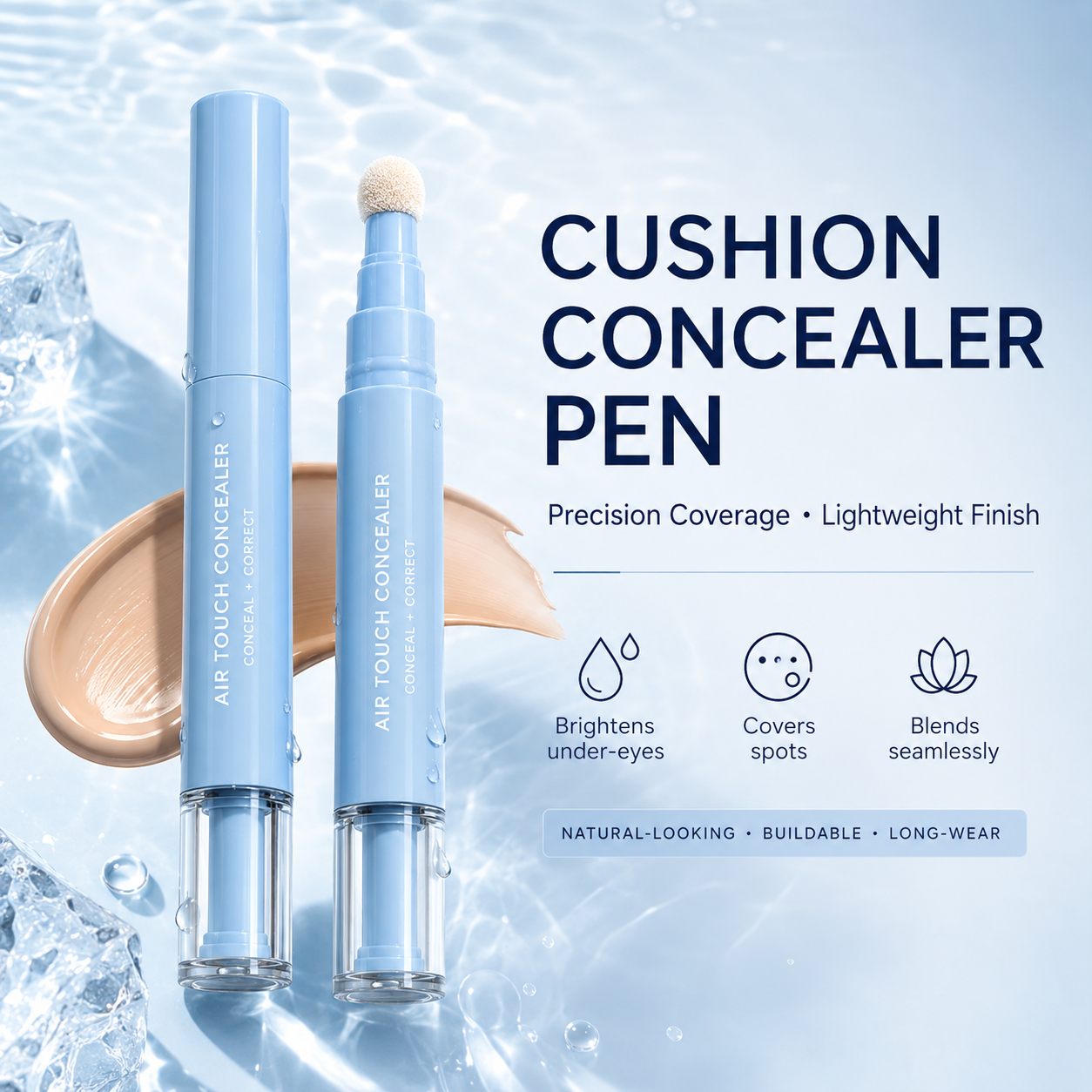 Virellas 2-in-1 Air Cushion Concealer Pen with soft sponge applicator