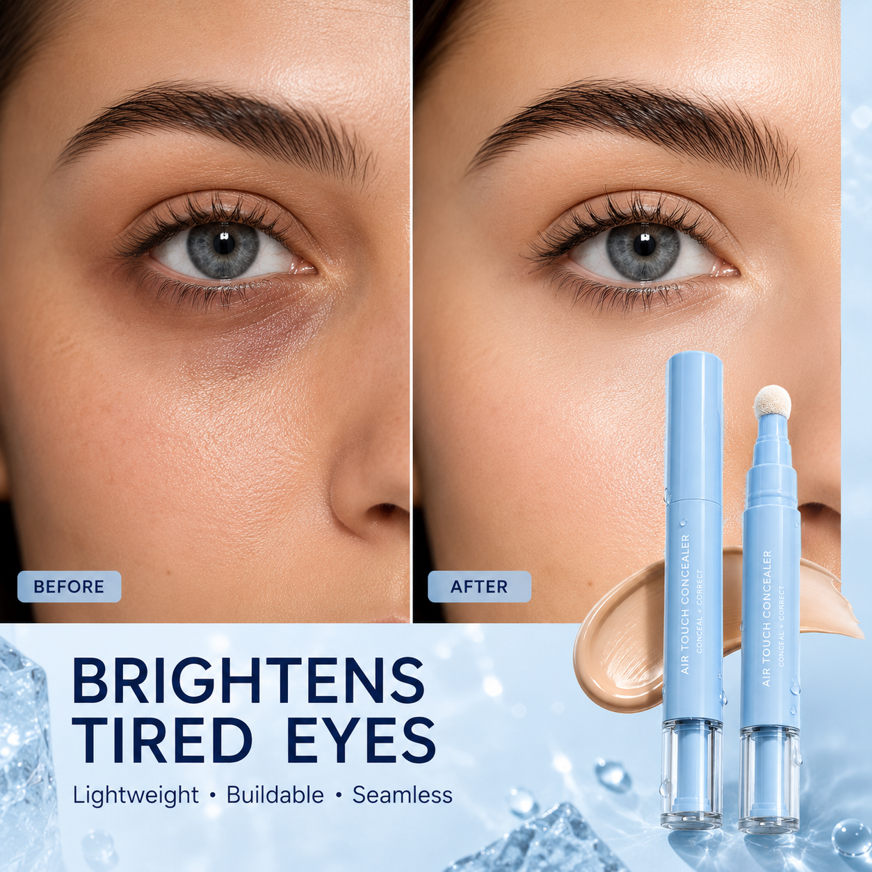 Under-eye dark circle before and after comparison