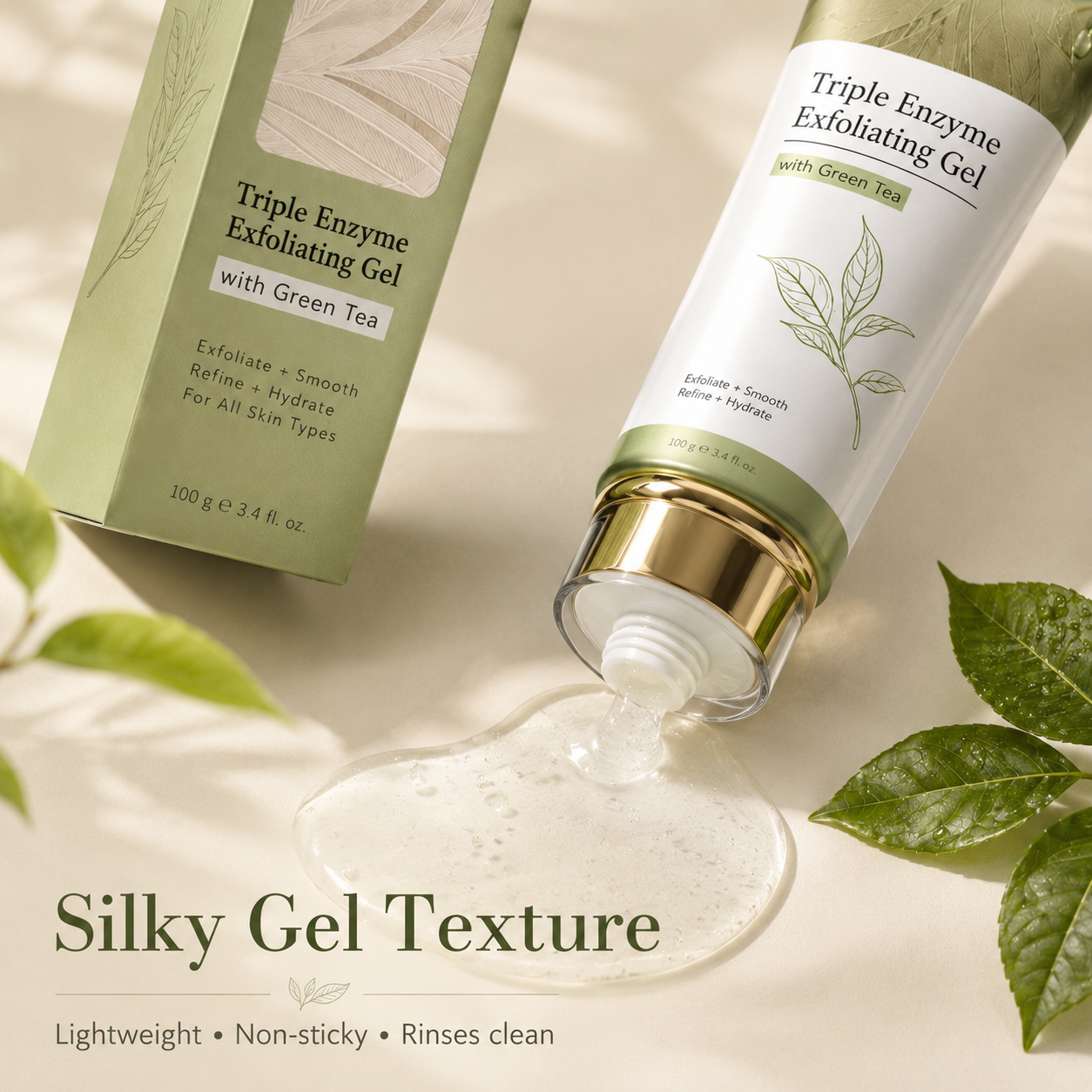 Close-up of the silky clear exfoliating gel texture