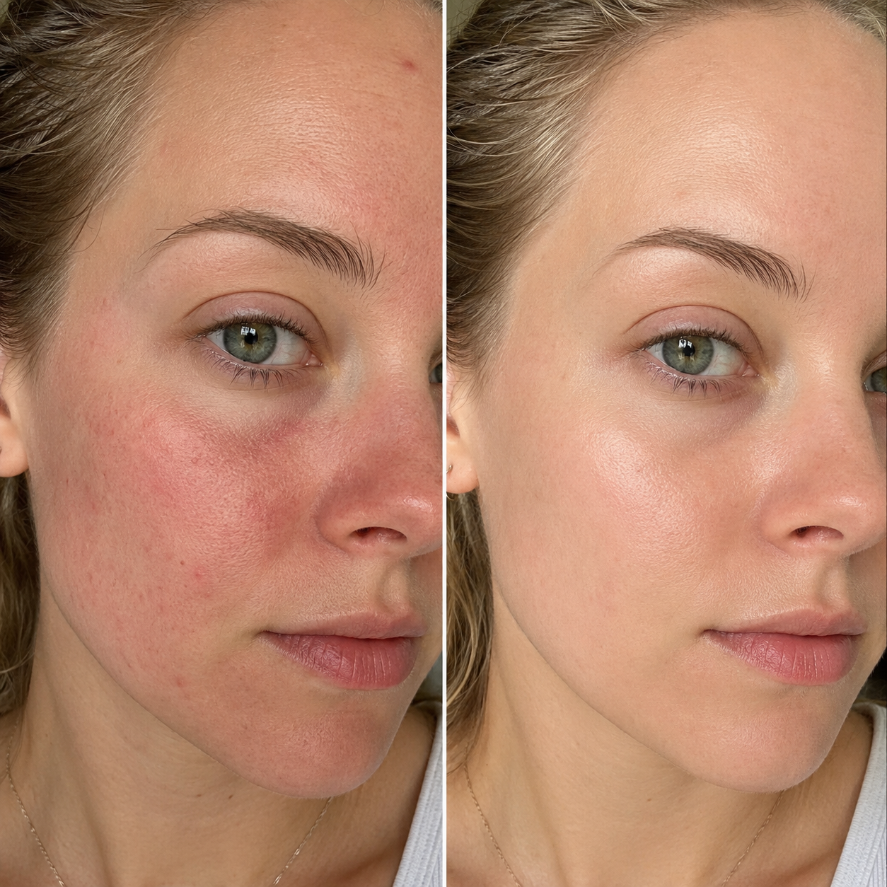Red-looking facial skin before and after smoothing care